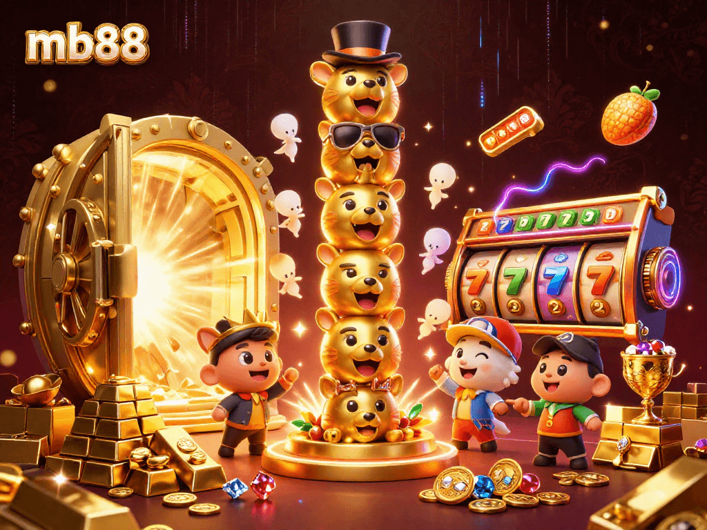 Experience thrilling gaming at mb88 with a vibrant totem and dazzling casino treasures in a fantasy setting.