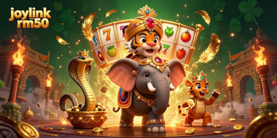 Experience joylink free credit rm50 in this vibrant 3D casino scene with a majestic elephant and spirited tiger.