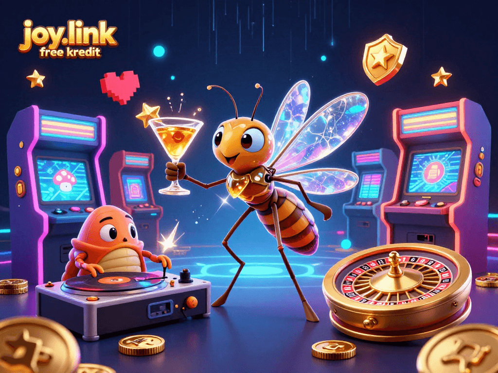 Experience joy.link free kredit with a vibrant casino world featuring a unique mosquito mascot.