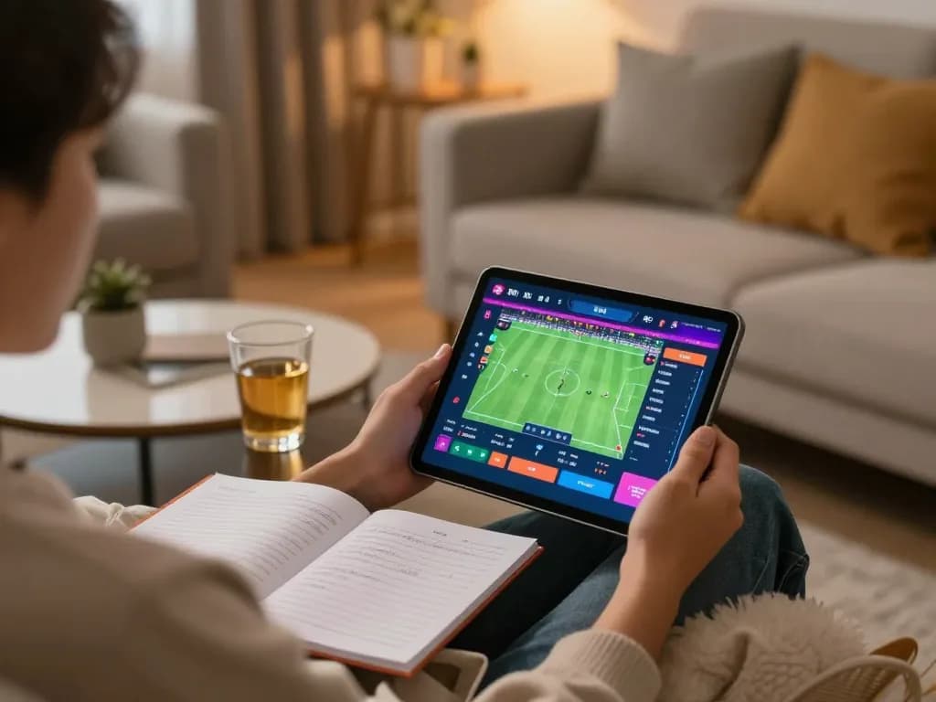persona che utilizza l'app di bookmaker non AAMS 2026 a casa per emozionanti scommesse sportive