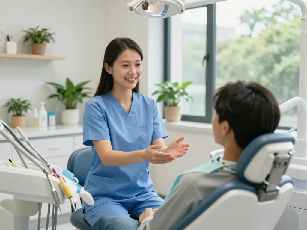 Friendly dental consultation at https://kaizendental.com.my/ showcasing a modern clinic environment.