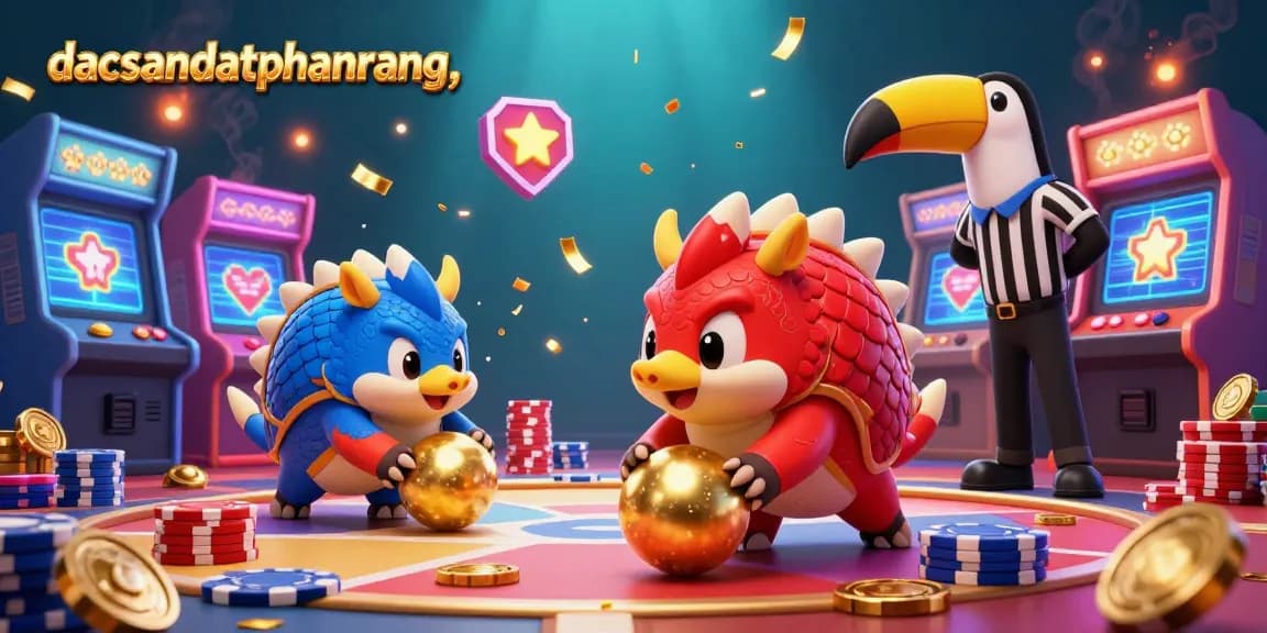 Engage in thrilling casino action with dacsandatphanrang as two rival pangolins bowl through poker chips amidst vibrant gaming elements.