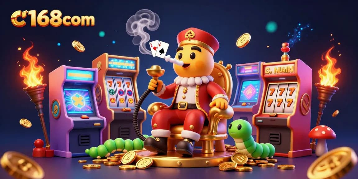 Engage with c168com's vibrant 3D casino realm, featuring thrilling slot elements and energetic characters.