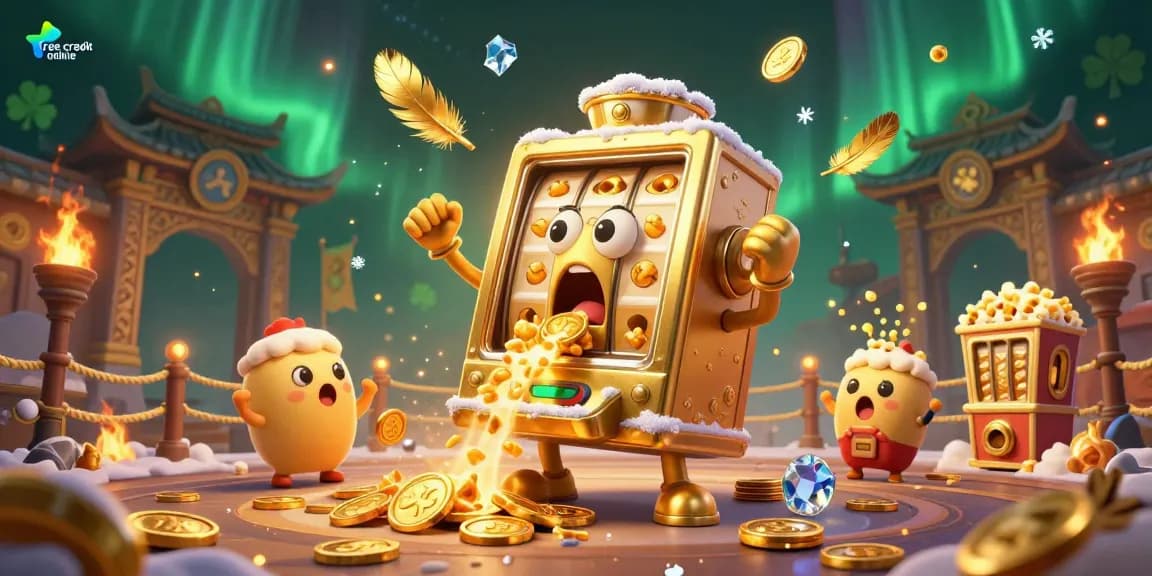 Experience excitement with a golden slot machine hitting a jackpot, showcasing free credit online benefits for players.
