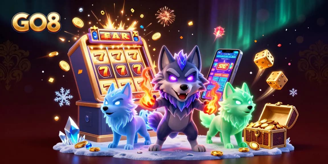 Experience the thrill of winning with GO8's dynamic casino games showcased in a vibrant scene.