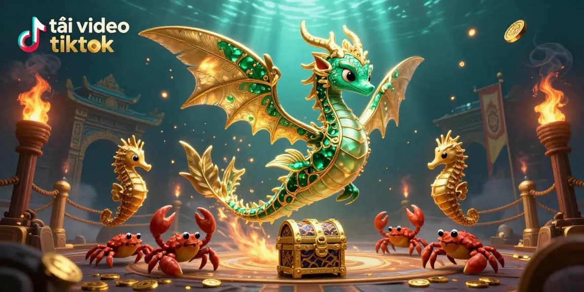 Tải video tiktok with a majestic sea dragon and treasure in an underwater casino scene.