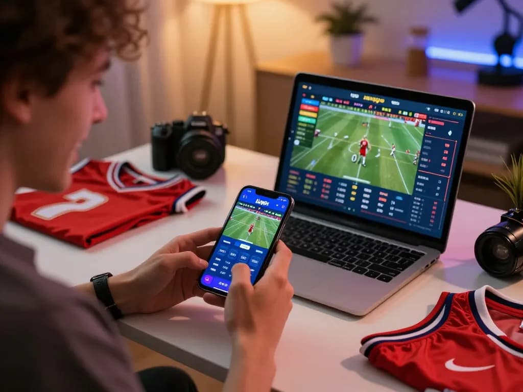 Engaged bettor placing bets on the trang chủ llwin app for live sports events.