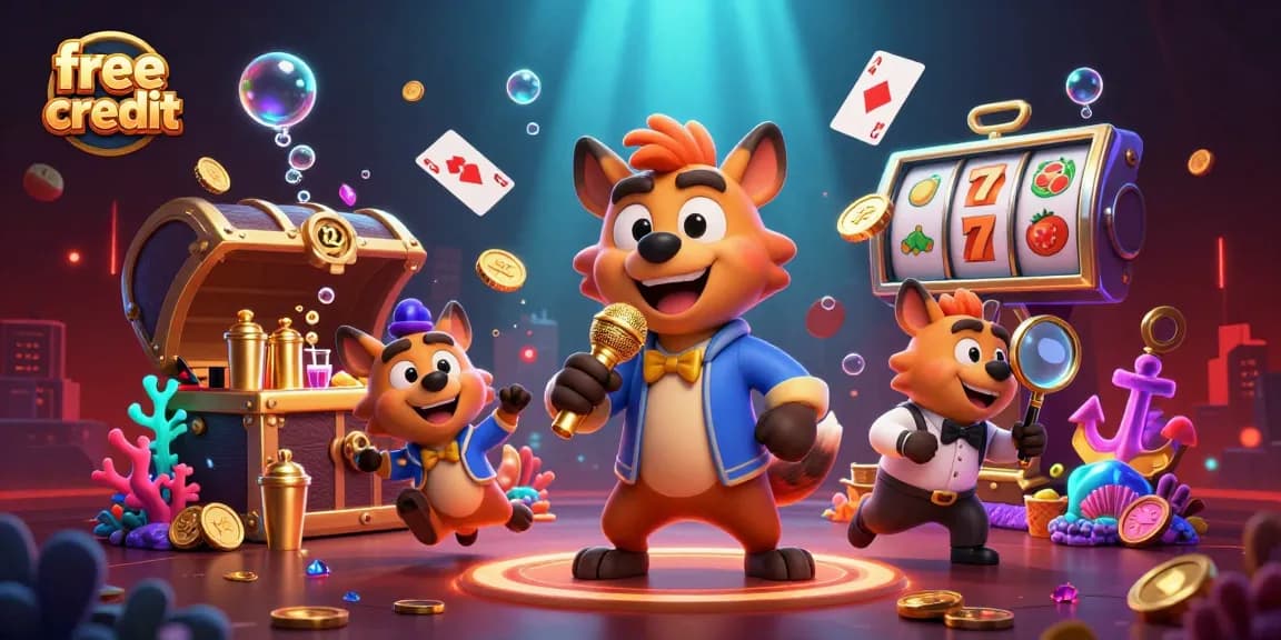 Experience winning spins with free credit in an exciting casino illustration featuring hyenas.