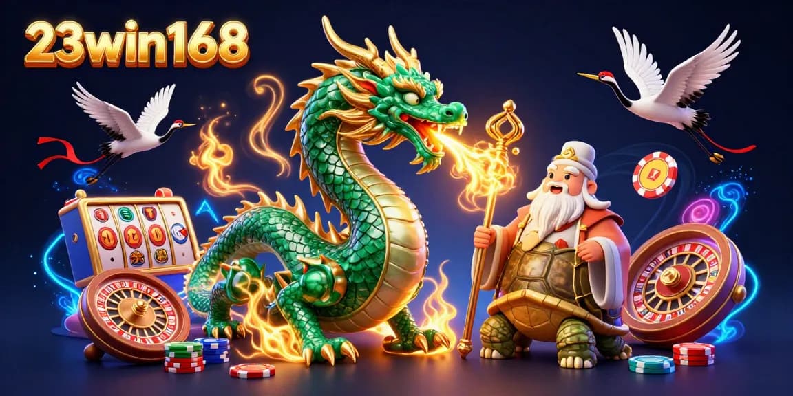Experience 23win168 with immersive gaming action featuring a jade dragon and lucky symbols.