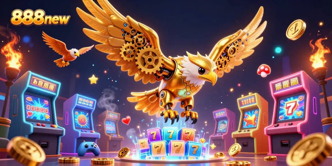 Experience thrilling gameplay with 888new as golden eagle dives through vibrant slot reels.