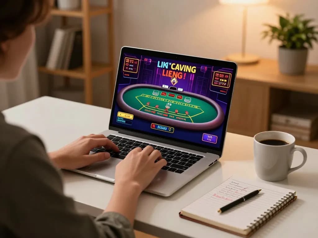 Player engages in online gaming with llwin, utilizing laptop for live dealer action.