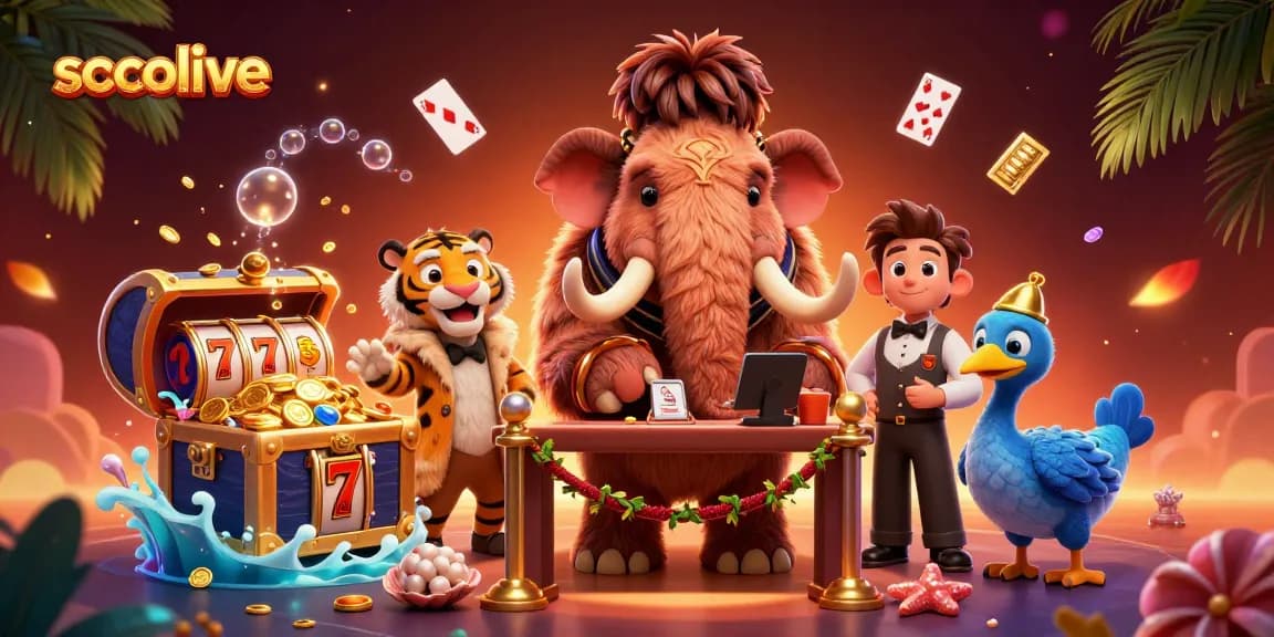 socolive features a vibrant casino scene with a mammoth bouncer, VIP guest, and gaming elements.