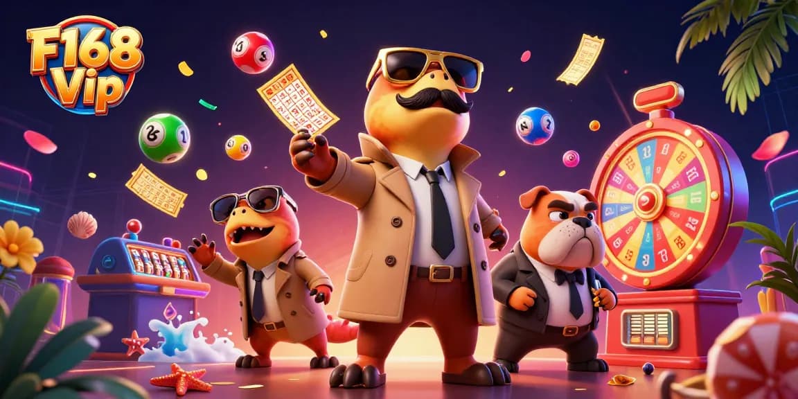 Experience the excitement of F168 Vip through a whimsical 3D scene with raptors in a trench coat.