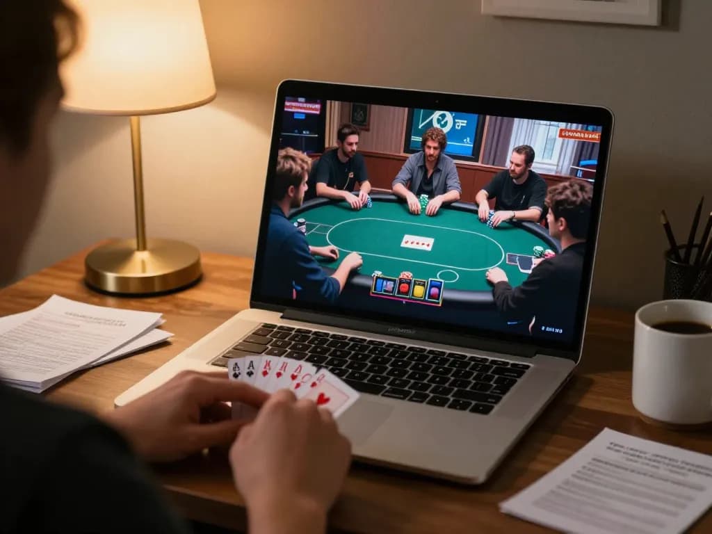 Engaging online poker gameplay at home showcasing xx88 strategy in a cozy environment