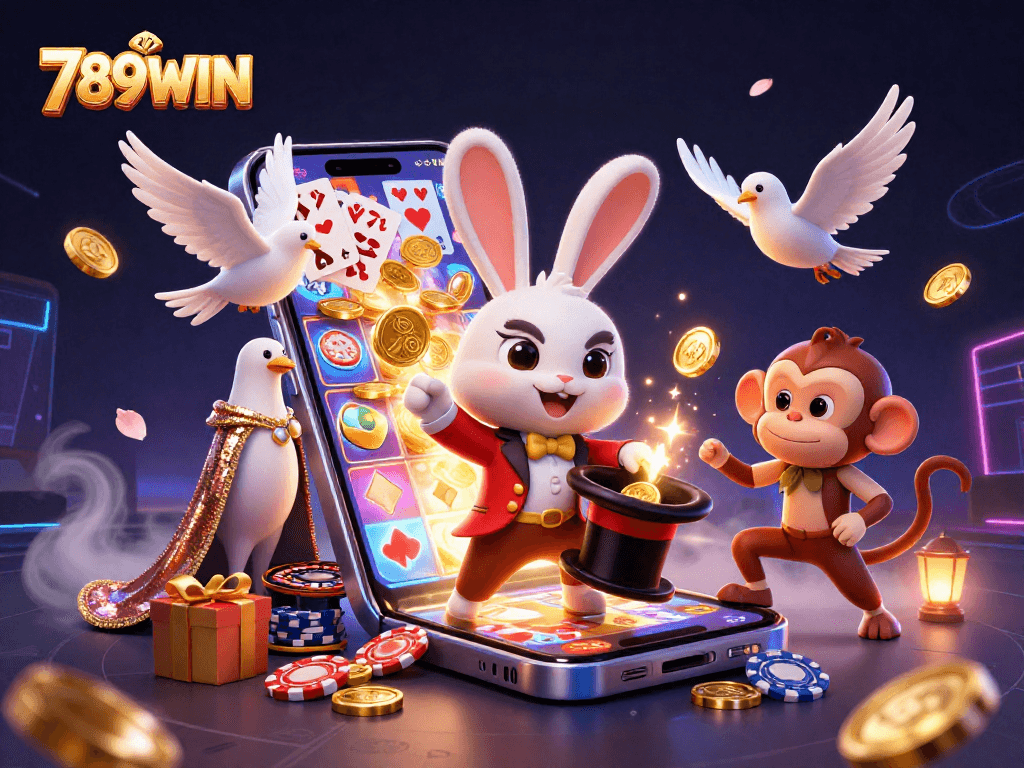 Play slots and win big with 789WIN's vibrant casino experience, featuring exciting characters and games.