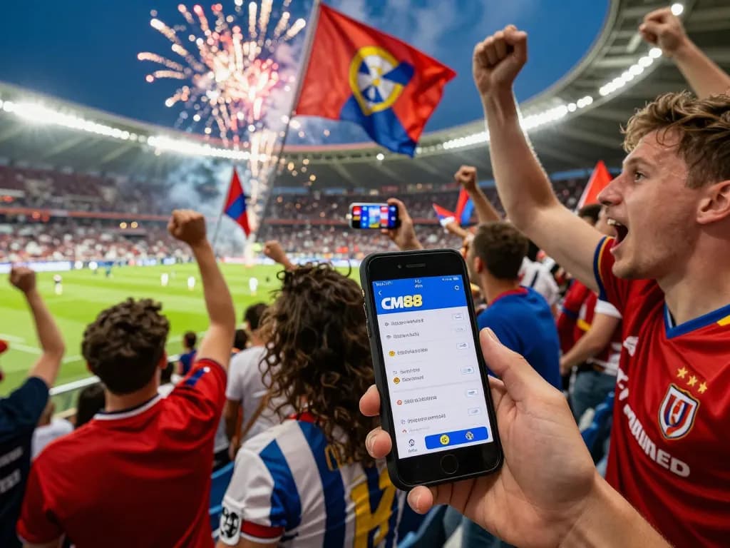 Fans passionately placing live bets on CM88 during an electrifying European football match