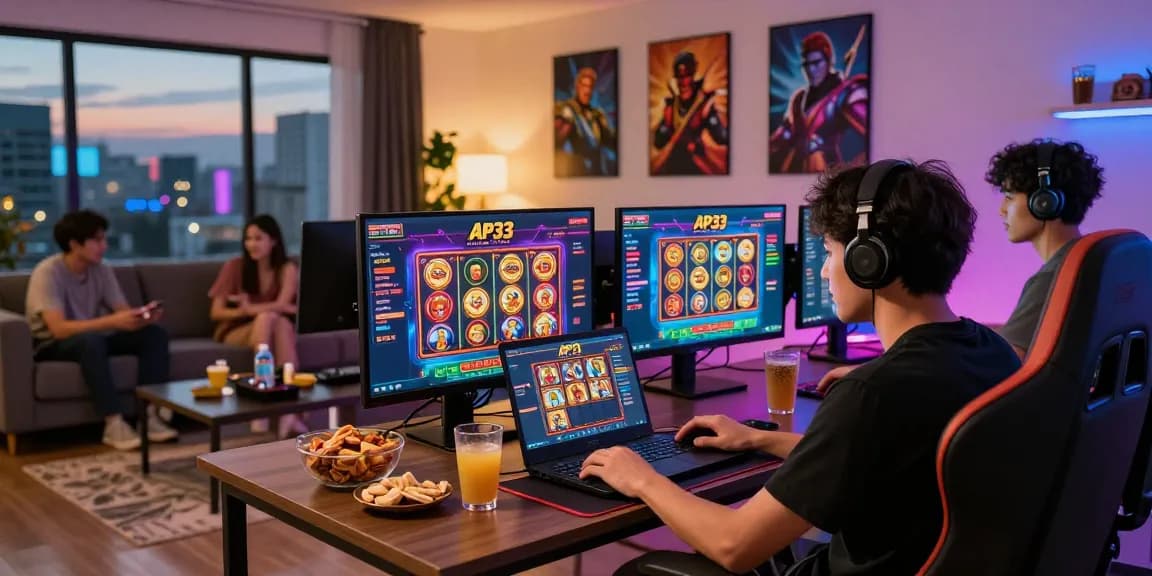 Engaged player enjoying AP33's online casino Malaysia gaming experience with vibrant interface and social atmosphere.