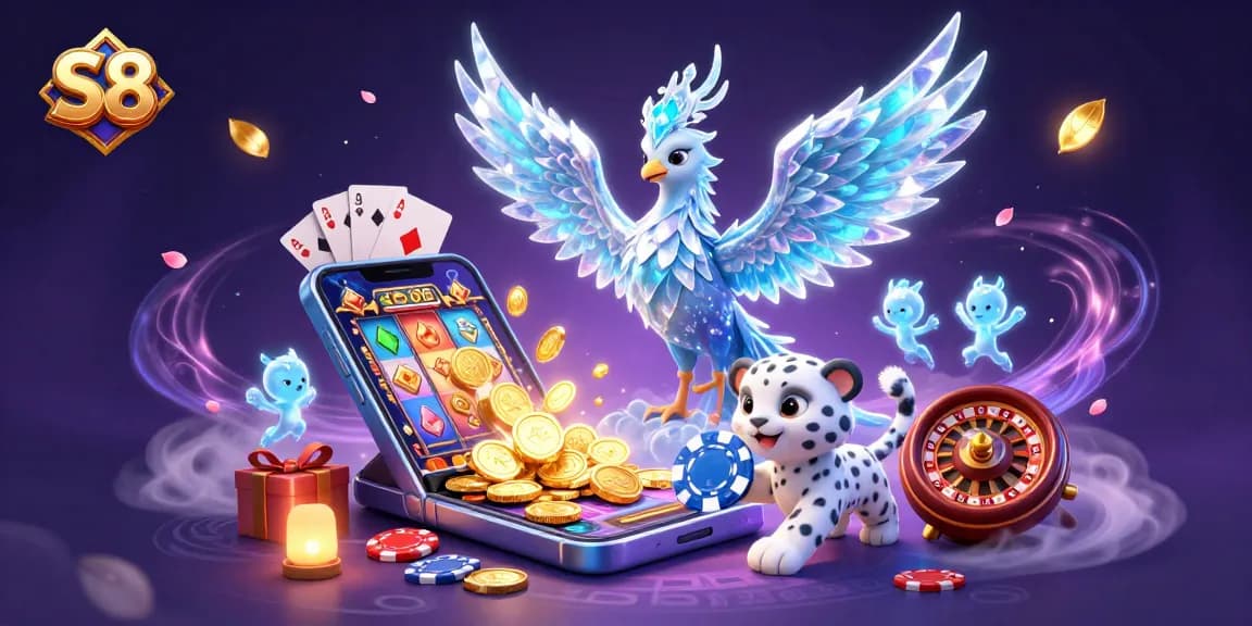 Experience the thrill of winning with S8 in a vibrant, dynamic casino illustration featuring an ice phoenix.