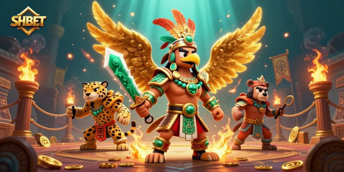 Experience thrilling gameplay at SHBET with Aztec warriors amidst golden tokens and vibrant action.