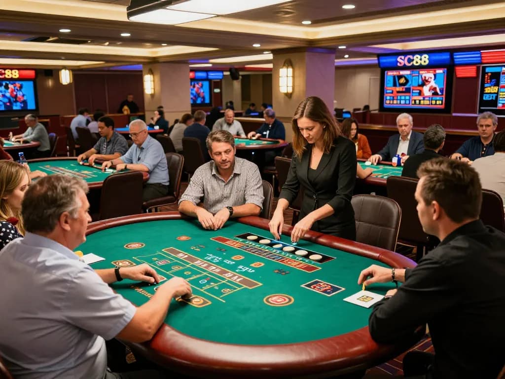 Players enjoying a thrilling game experience at SC88 casino with vibrant atmosphere and dealer interaction.