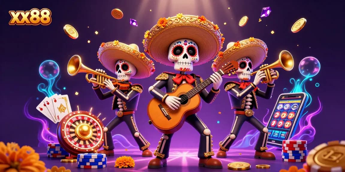 Play and win with xx88's vibrant gaming universe, featuring mariachis and exciting casino elements.