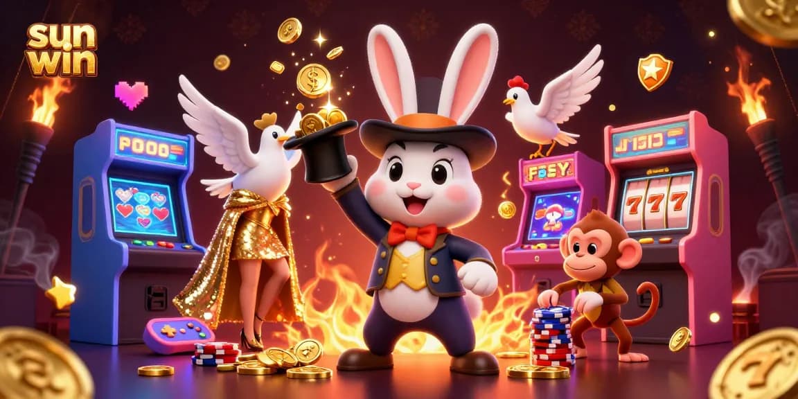 Experience the thrill of sun win with magical characters and casino elements in this dynamic illustration.