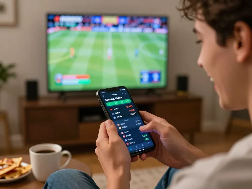 Engaging in live betting with Pragmaticplay odds displayed on a smartphone in a cozy home setting.