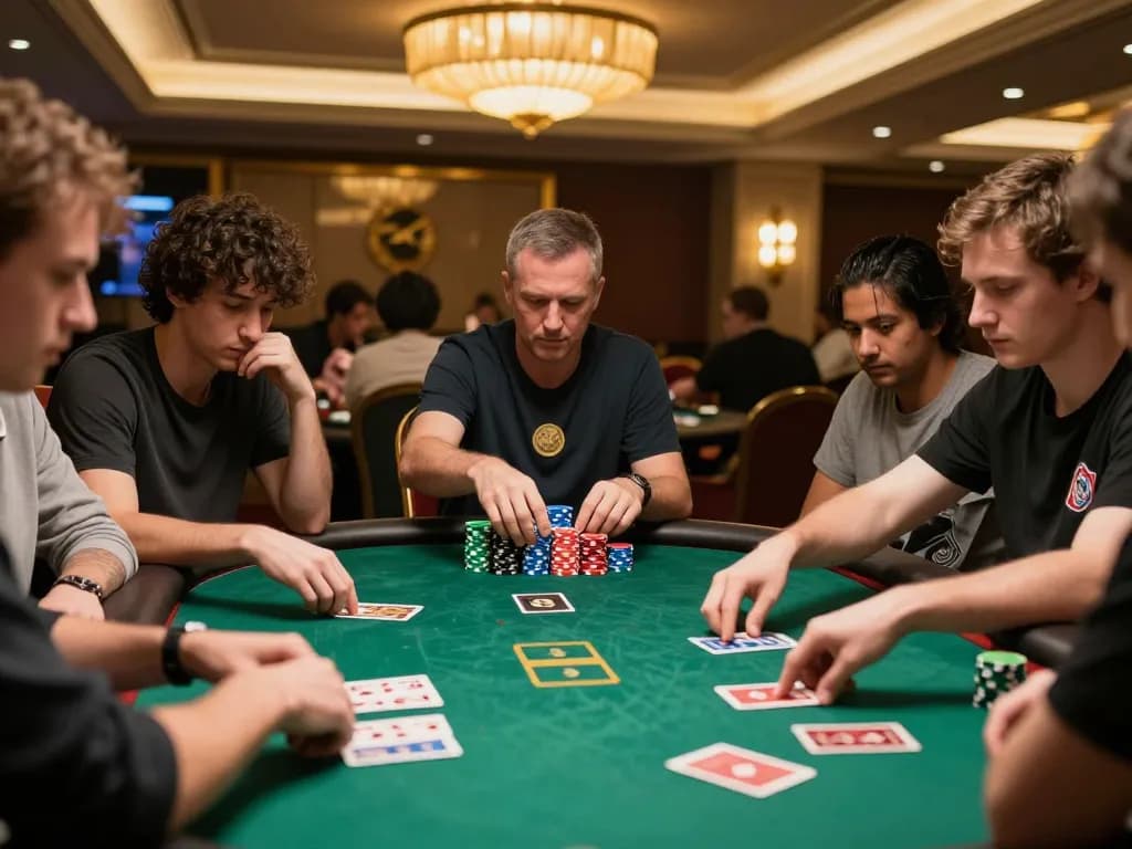 Players strategizing during a poker match at Nhà cái s8, showcasing excitement and competitive spirit.