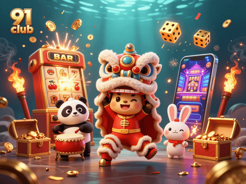 Win big with 91 club in this vibrant casino illustration featuring exciting gaming elements.