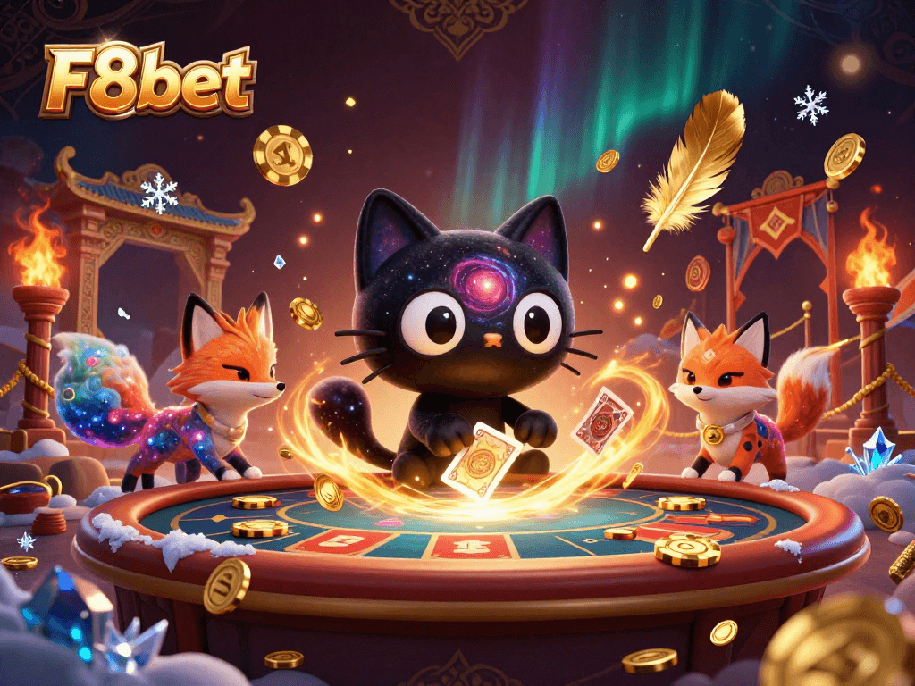 Engage in thrilling gameplay at F8bet with cosmic casino characters and vibrant gambling elements.