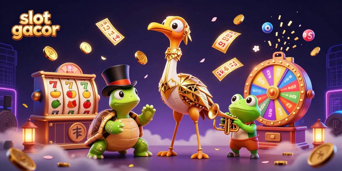 Experience exciting wins with slot gacor in this vibrant 3D casino scene.