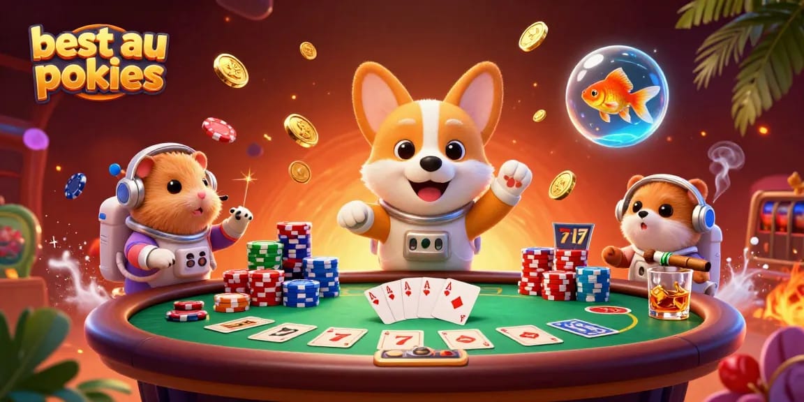 Experience the excitement of best au payid pokies with a cartoon astronaut corgi in a casino.