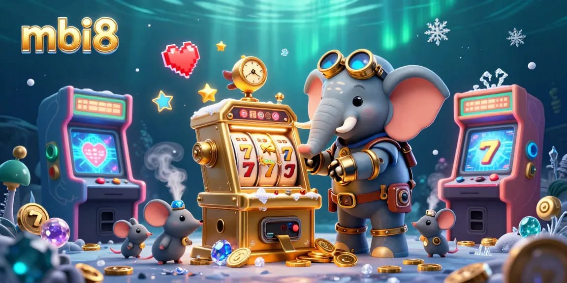 Spin the golden slot machine with mbi8 in this vibrant and whimsical casino adventure.