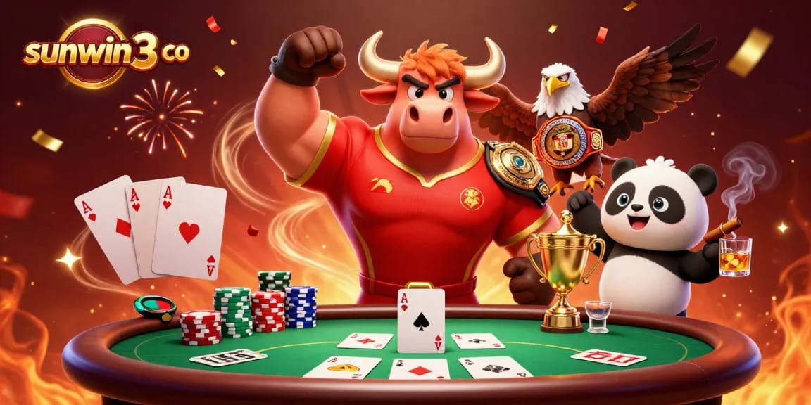 Win big at sunwin3 co's thrilling casino games featuring a bull mascot and exciting poker elements.