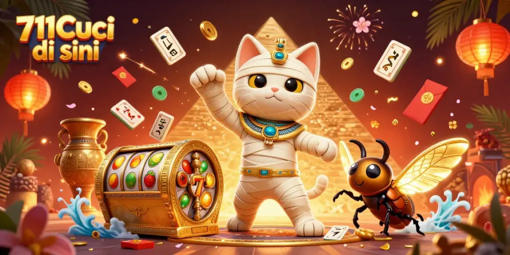 11Cuci di sini, mumi kucing dan skarab di kasino slot yang berkilau.