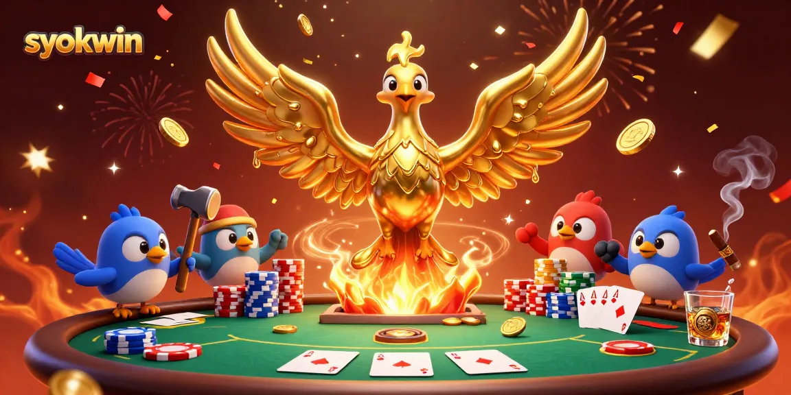Engage with syokwin's vibrant casino scene featuring a molten phoenix and intense poker gameplay.