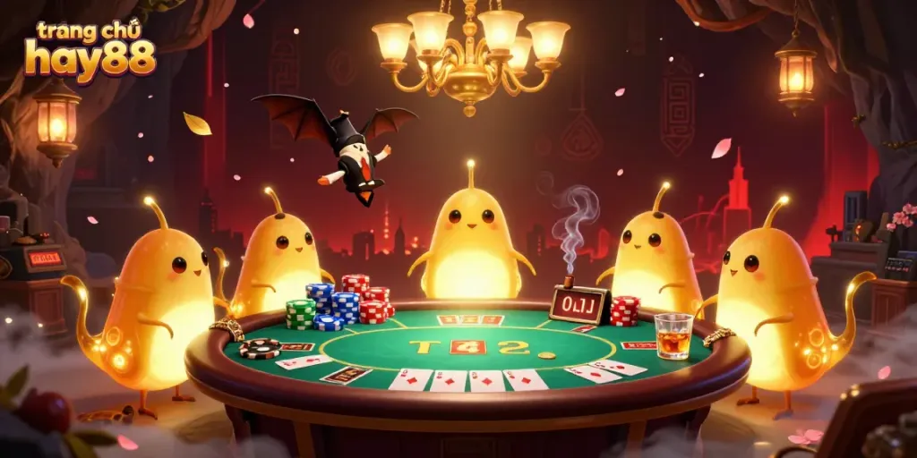 Experience exciting gameplay at trang chủ hay88 with a 3D casino scene illuminated by glowworms in a vibrant cave atmosphere.