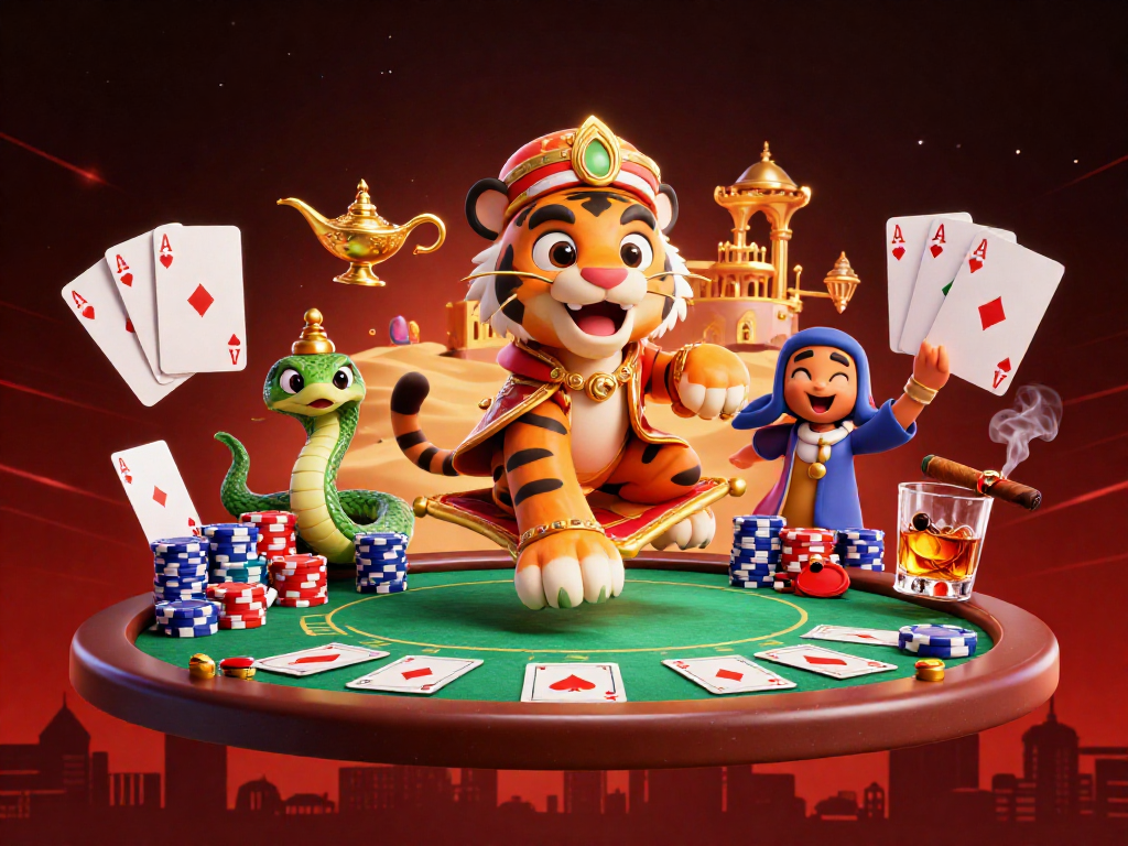 Experience the excitement of 789winml at a vibrant Arabian-themed poker scene with dynamic elements.