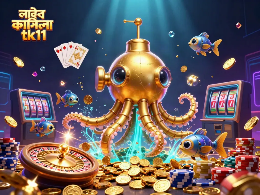 Experience the excitement at লাইভ ক্যাসিনো tk11 with immersive gaming elements and a golden kraken submarine.