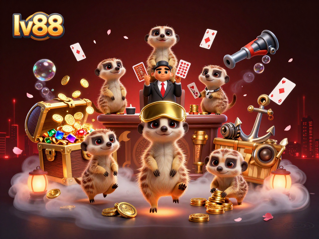 Experience thrilling gaming at lv88 casino with meerkats managing vibrant slot operations.