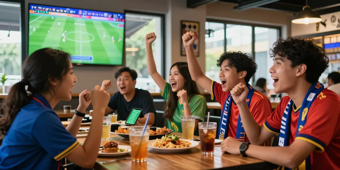 Exciting football betting scene in Malaysia with fans analyzing odds and cheering