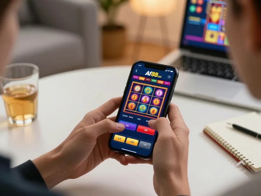 Engaging online gameplay on the Af88 com app with colorful slot reels and strategic betting.