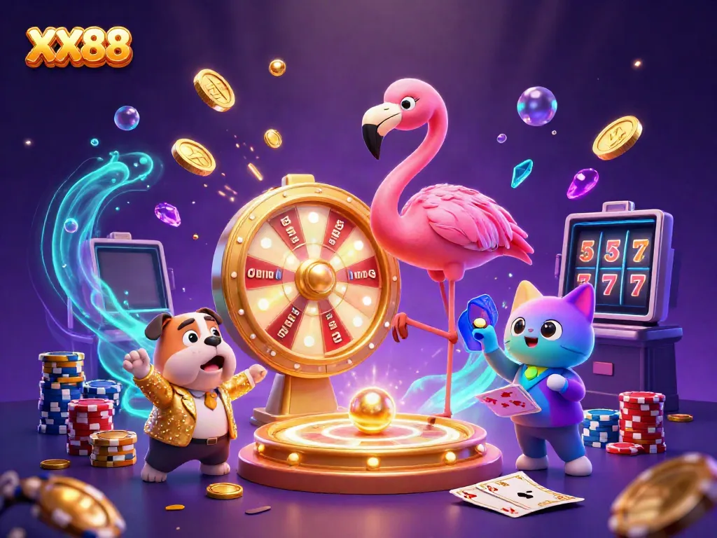 Experience the excitement of XX88 with dynamic animations of casino games and prizes!