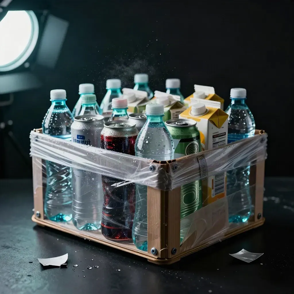 Peti minuman borong terbuka meletup dengan air, soda, jus dan minuman tenaga.