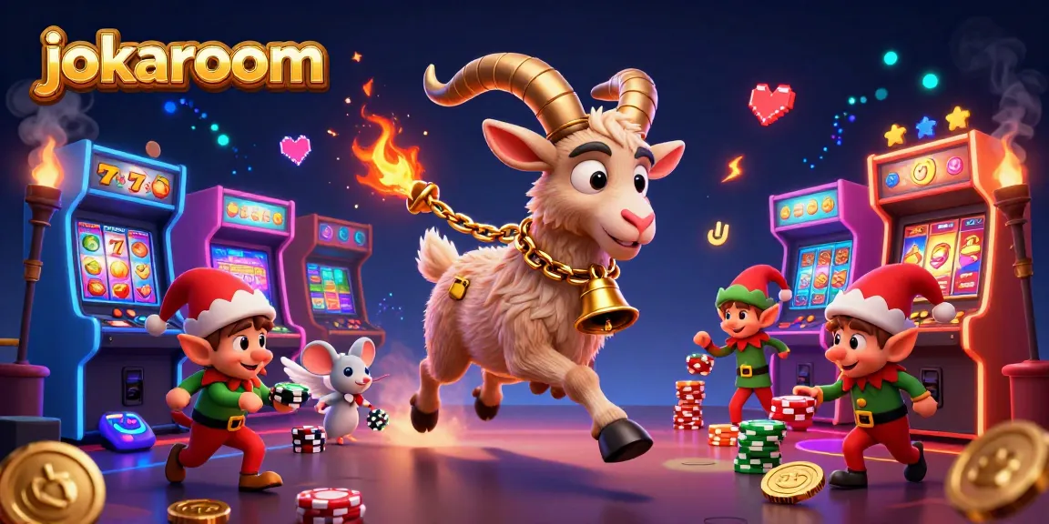 Engage with gameplay at jokaroom featuring a festive Krampus goat in a vibrant casino setting.