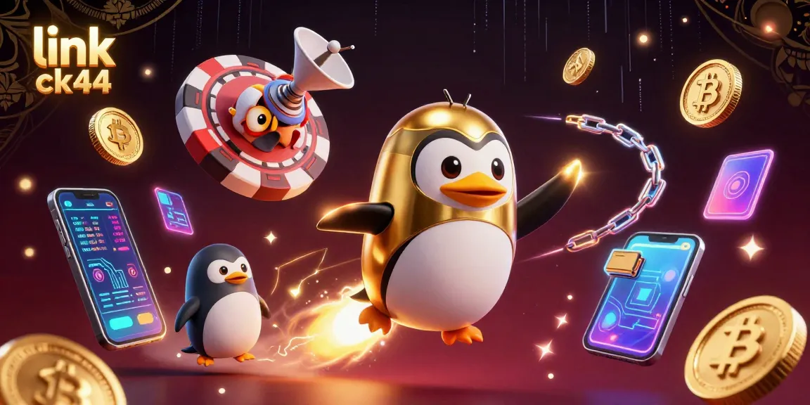 Play exciting games at link ck44 while enjoying rich visuals of a rocket-powered penguin and crypto elements.