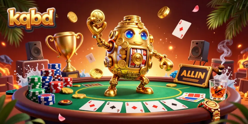 Engage with kqbd betting excitement amidst vibrant casino action featuring a golden golem and poker elements.