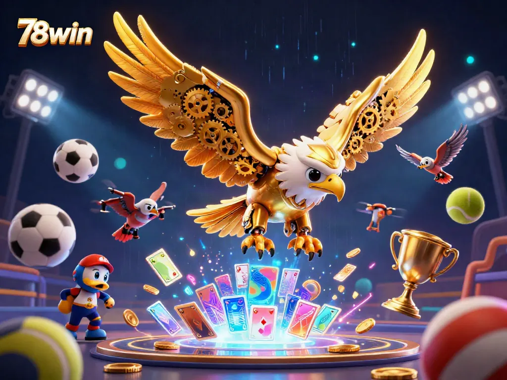 Experience intense gaming action with 78win's immersive casino elements, highlighted by a striking golden eagle.