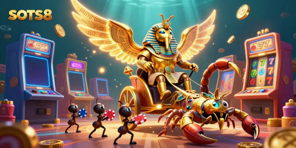 SLOTS8 captures the excitement of slot machines in a vivid casino-inspired 3D scene.