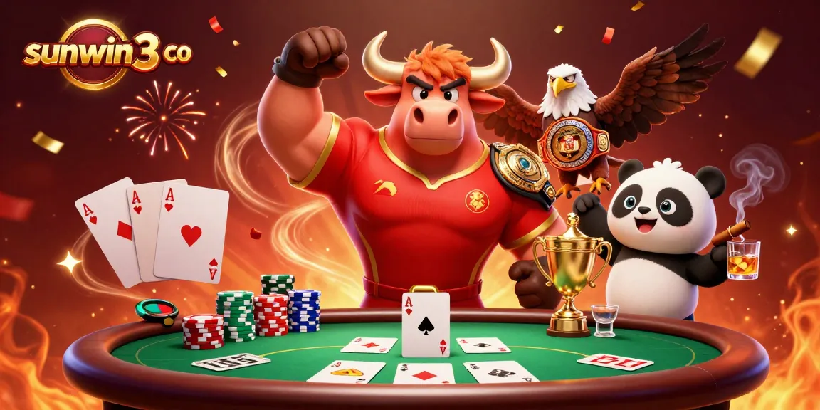 Win big at sunwin3 co's thrilling casino games featuring a bull mascot and exciting poker elements.